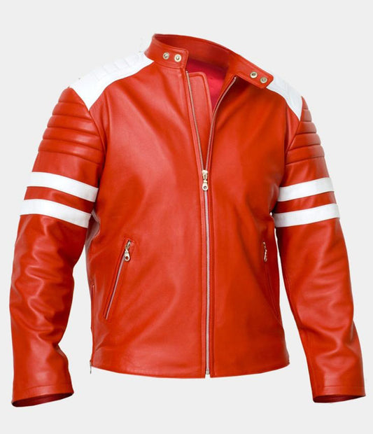 Taurus88 Red Sheep Leather Jacket With White Contrast