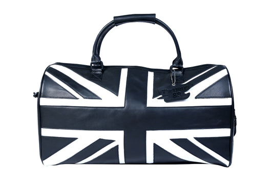 Union Jack Black Leather Duffle Bag