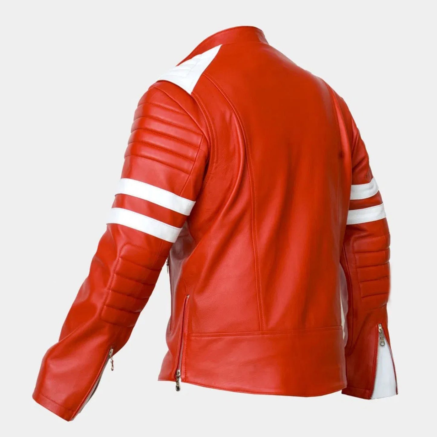 Taurus88 Red Sheep Leather Jacket With White Contrast