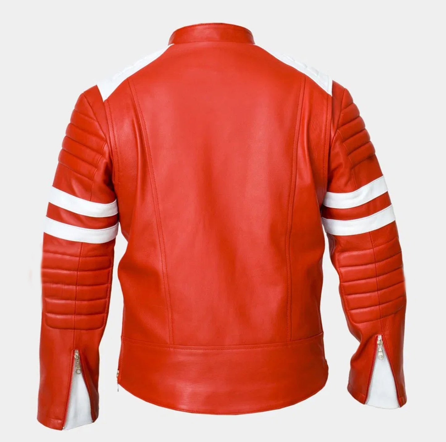 Taurus88 Red Sheep Leather Jacket With White Contrast