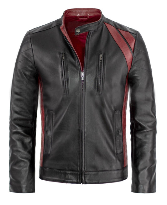 Taurus88 Black Sheep Leather Jacket With Two Red Strips On Shoulder